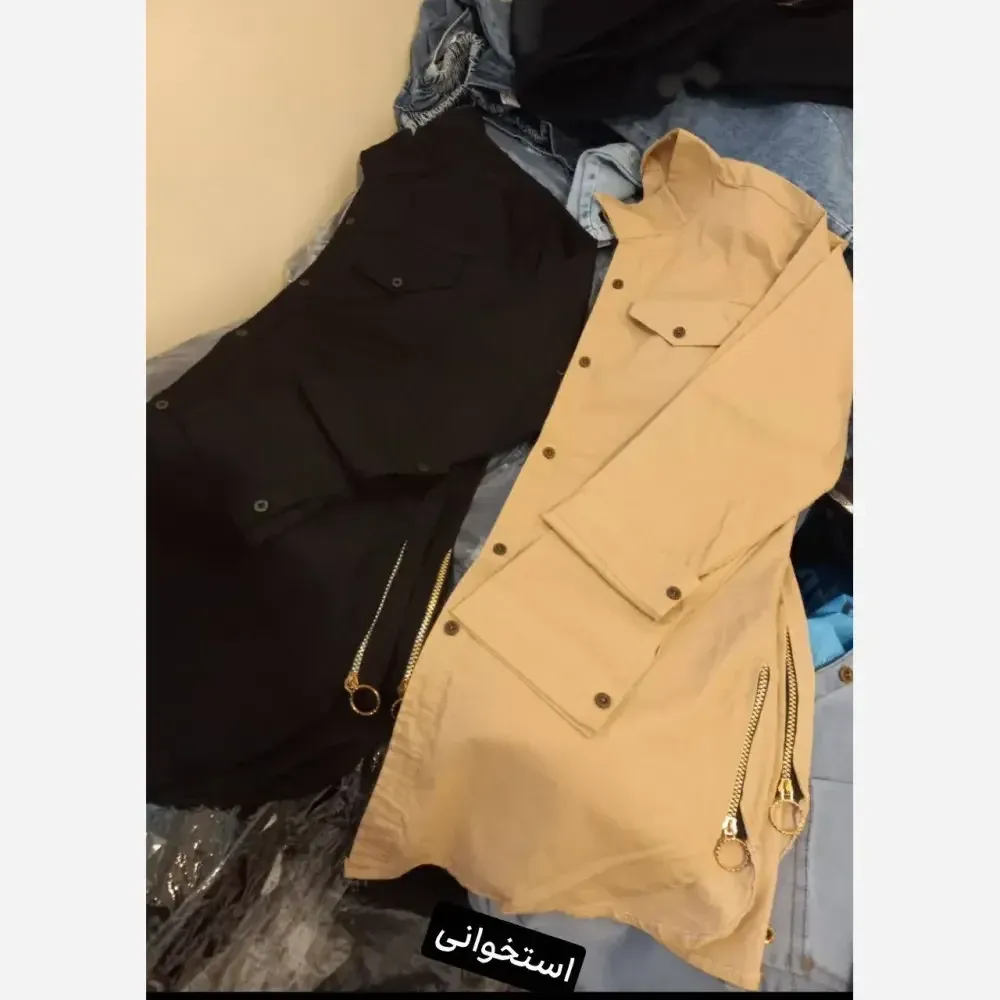 تونیک جین کاغذی بغل زیپ رنگ استخوانی