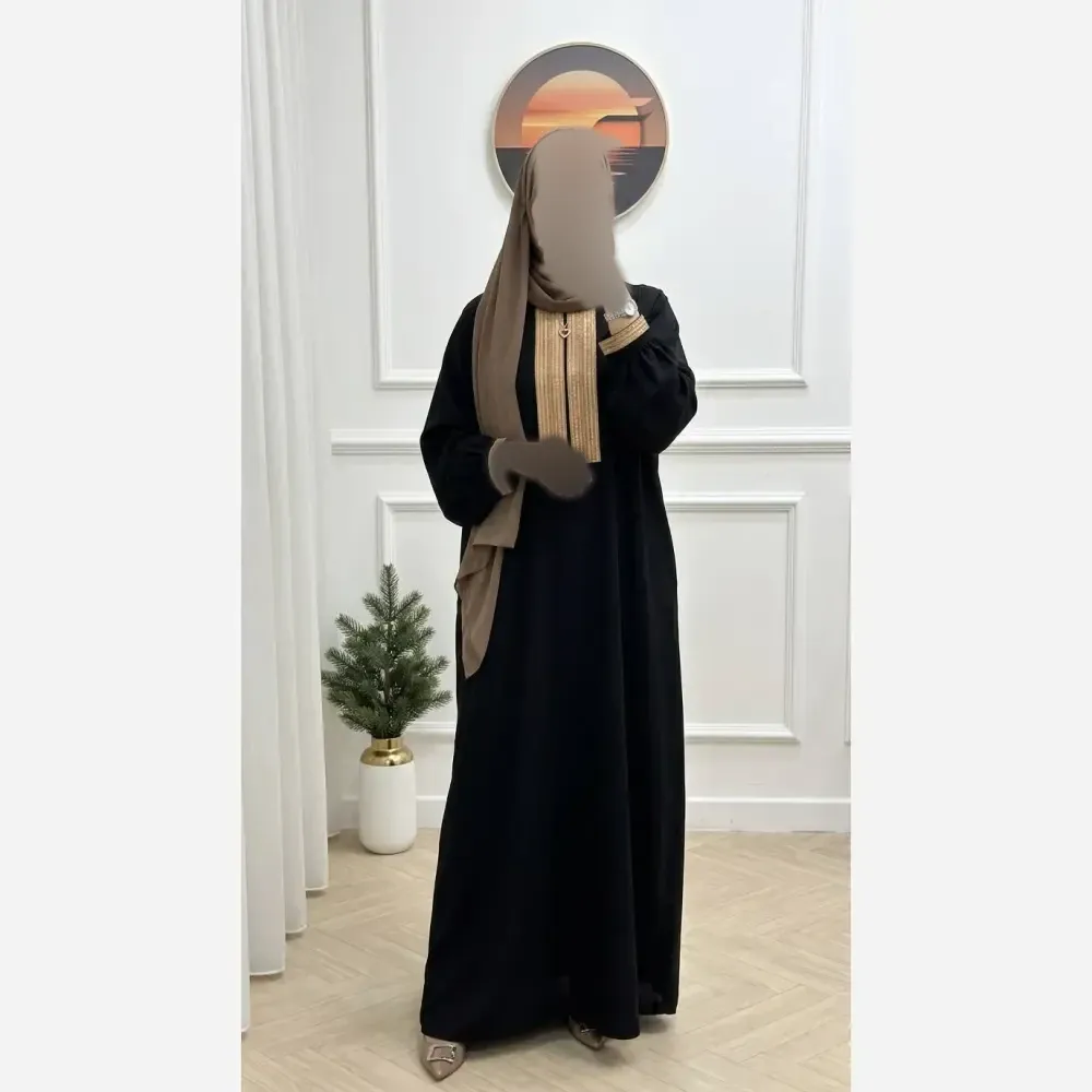عبا طلاکوب زنانه جنس الیزه درجه یک رنگ مشکی فری سایز