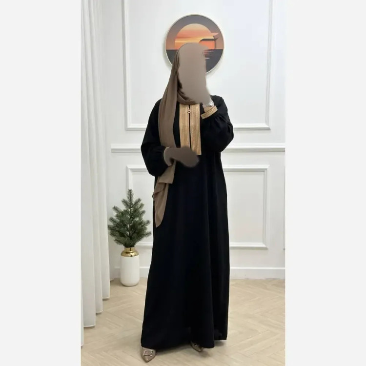 عبا طلاکوب زنانه جنس الیزه درجه یک رنگ مشکی فری سایز