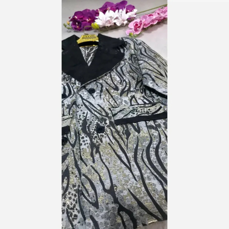 کت تک مریلا جنس ژاکارد مجلسی رنگ طلایی نقره ای خاکی فری سایز تا 46