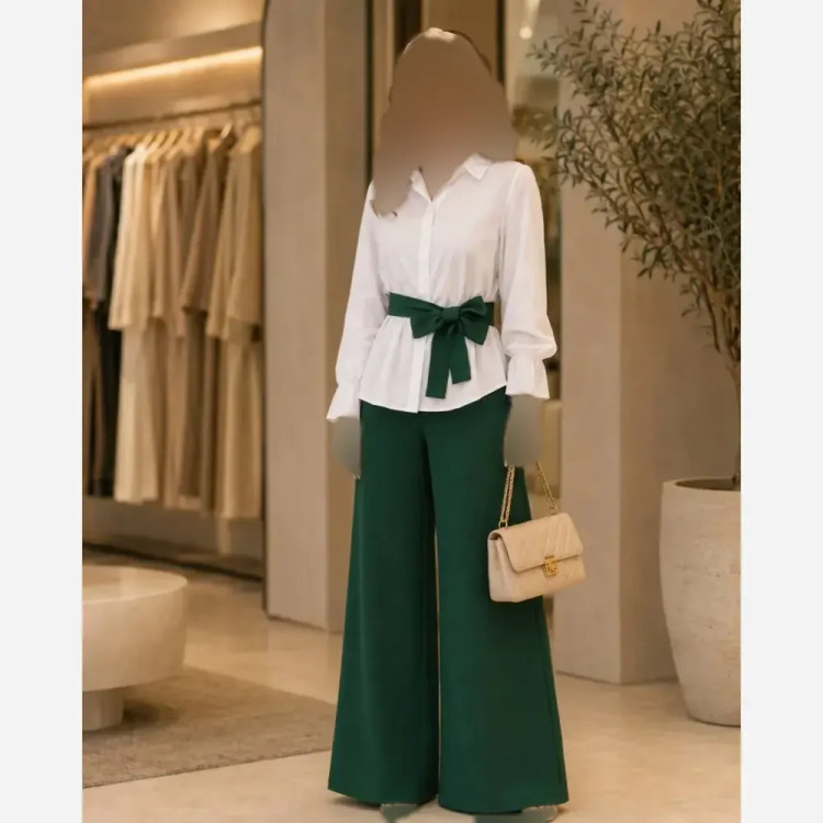 مانتو شلوار پرنسس ابروبادی با شلوار و کمربند مازراتی فری سایز تا 48