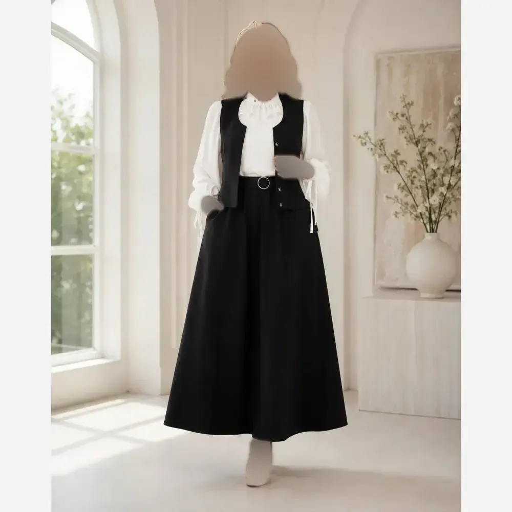 ست سه تیکه آرینا جلیقه و دامن مازراتی و شومیز فری سایز تا 46
