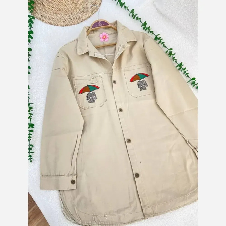 مانتو کتان پاییزه زنانه گلدوزی شده گرم بالا قد 79 رنگ بندی متنوع سایز L XL