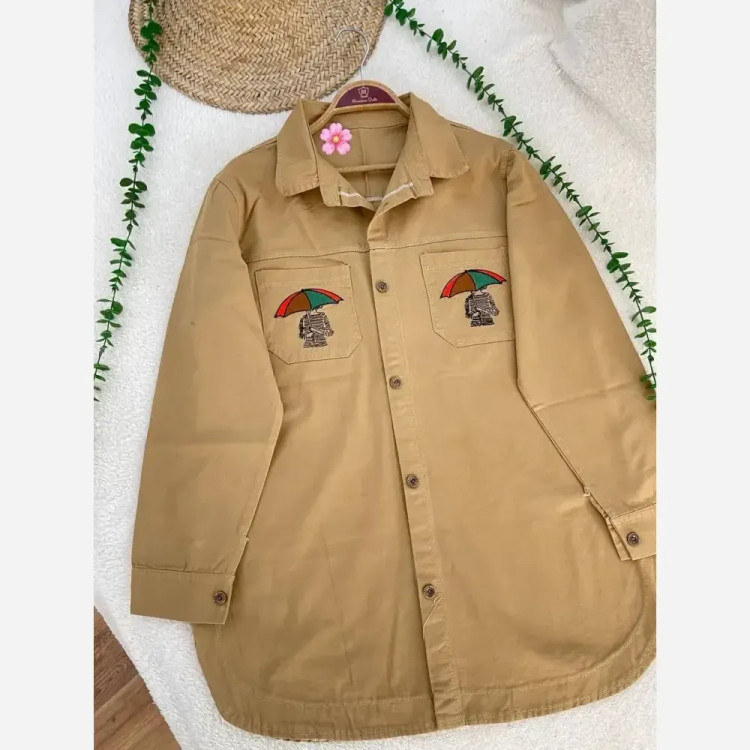 مانتو کتان پاییزه زنانه گلدوزی شده گرم بالا قد 79 رنگ بندی متنوع سایز L XL