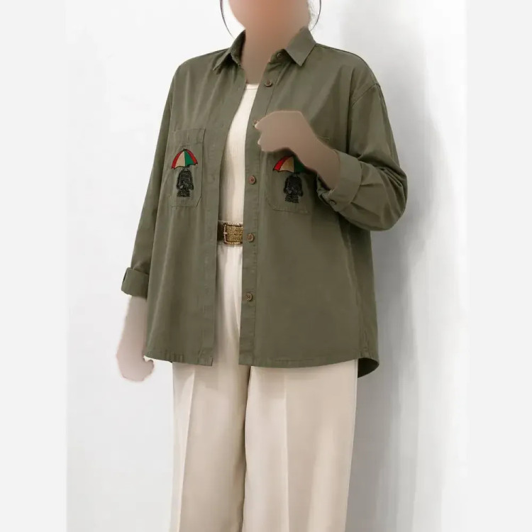 مانتو کتان پاییزه زنانه گلدوزی شده گرم بالا قد 79 رنگ بندی متنوع سایز L XL
