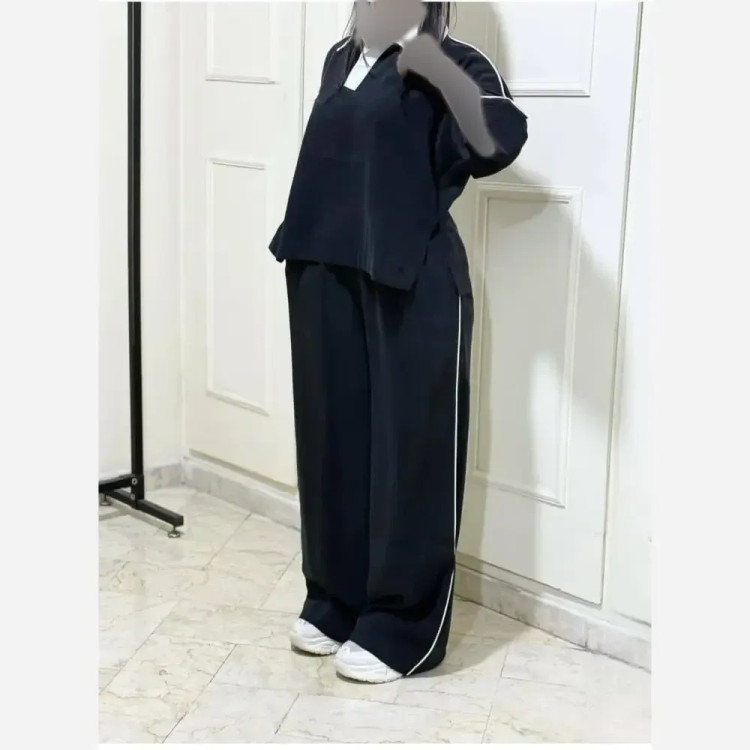 ست سولار زنانه فری سایز تا 46 جنس سیلک ریزشی رنگ مشکی طوسی قهوه ای صورمه ای کرم