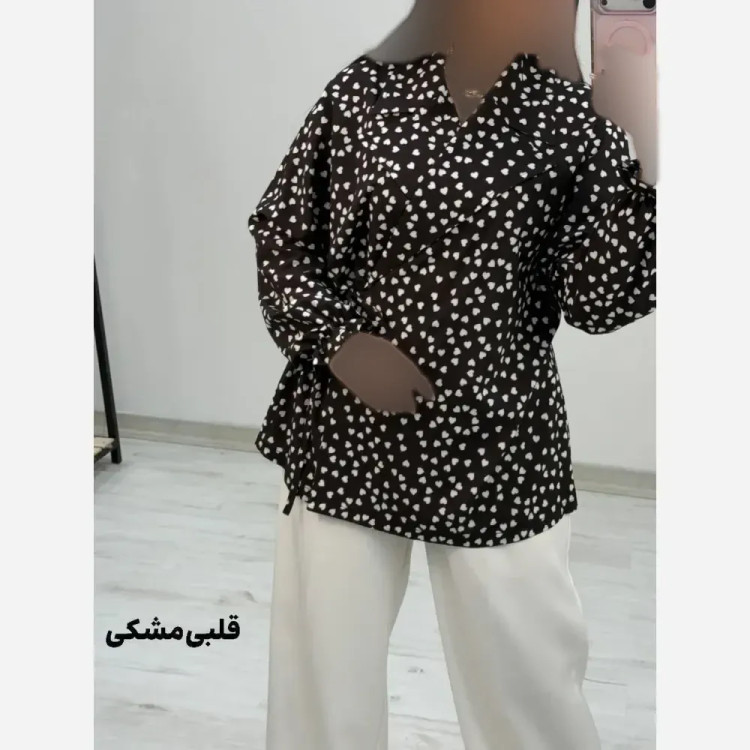 شومیز یقه انگلیسی شادی کرپ بوگاتی فری سایز 38 تا 46 بند تنظیم
