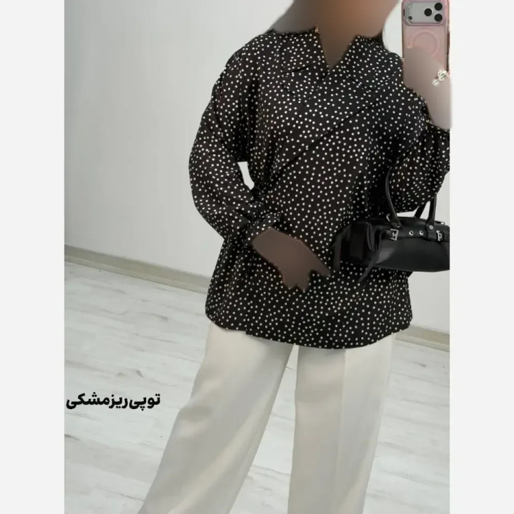 شومیز یقه انگلیسی شادی کرپ بوگاتی فری سایز 38 تا 46 بند تنظیم