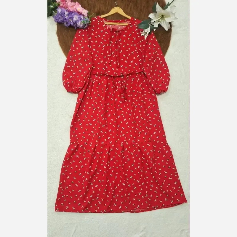 پیراهن ساحلی پفکی مرجان جنس کرپ پفکی درجه یک سایز فری مناسب 38 تا 50