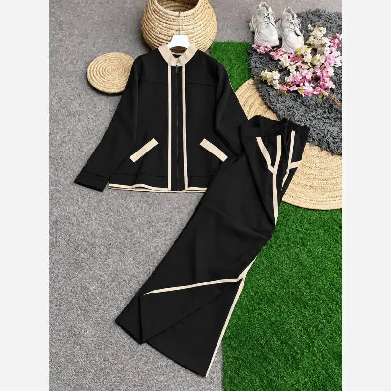 ست سویشرت و شلوار زنانه جنس سوپر مازراتی گرم بالا رنگ بندی مشکی قهوه ای سرمه ای فری سایز 38 تا 46