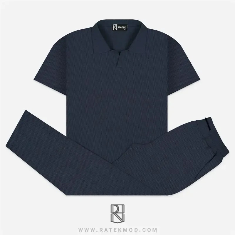 ست تیشرت نیم یقه و شلوار کبریتی ریز بافت مردانه سایز XL تا 3XL