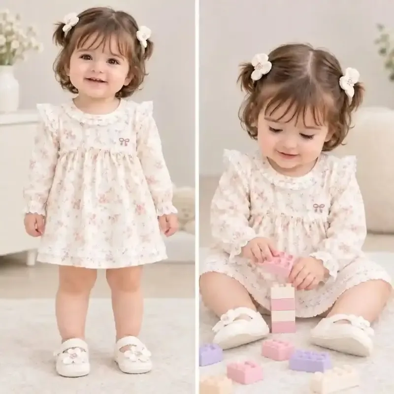 بادی دامندار مجلسی نوزادی دخترانه پیراهن رز صورتی گل گلی پنبه ای