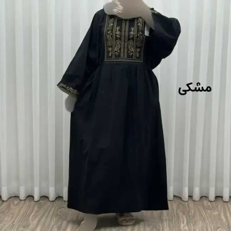 پیراهن لینن گلدوزی مایا کد 1745 فری سایز زنانه چهارفصل تنخور شیک و راحت بدون سایه اندازی و بدن نما