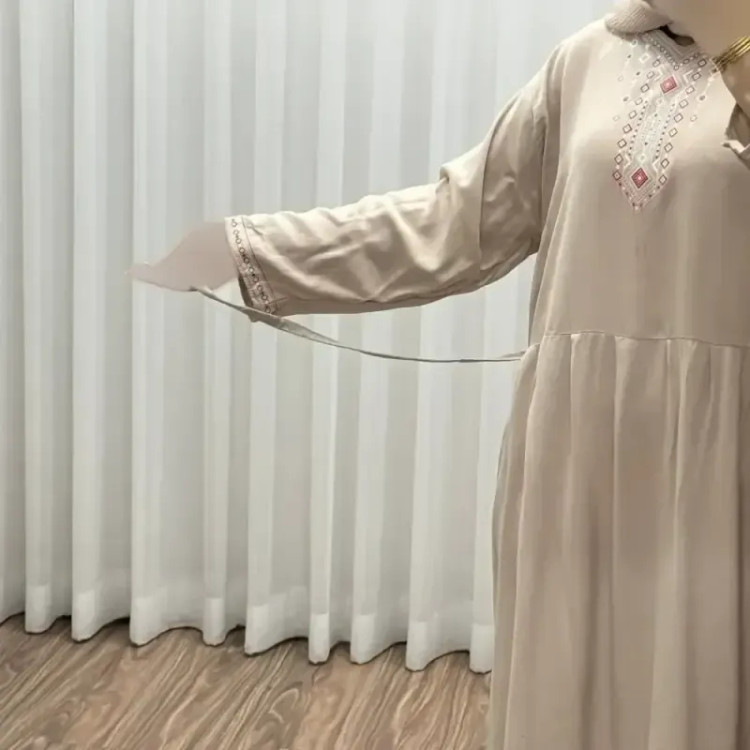 پیراهن ساحلی نخی آتریسا کد 1496 فری سایز تا 46 کمربنددار چهارفصل شیک و راحت بدون سایه اندازی