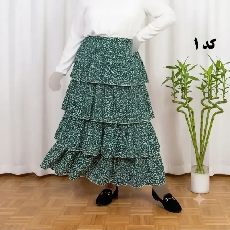 دامن وارداتی نخ کریشه فری سایز تا 48 قد 130 زنانه چهارفصل شیک راحت بدون بدن نما