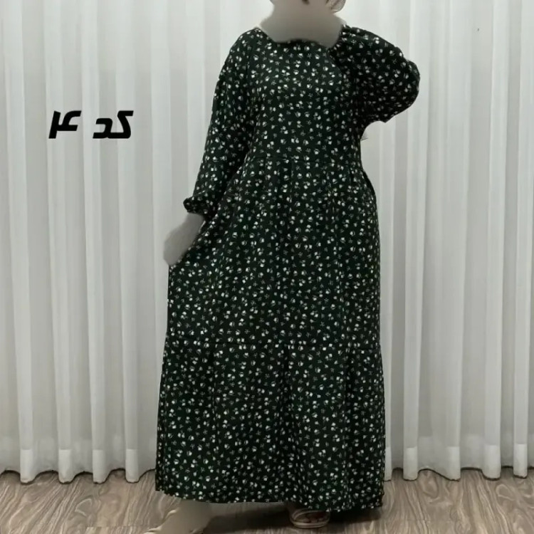 پیراهن بلند زنانه پفکی مدل پاموق فری سایز همراه با کمربند