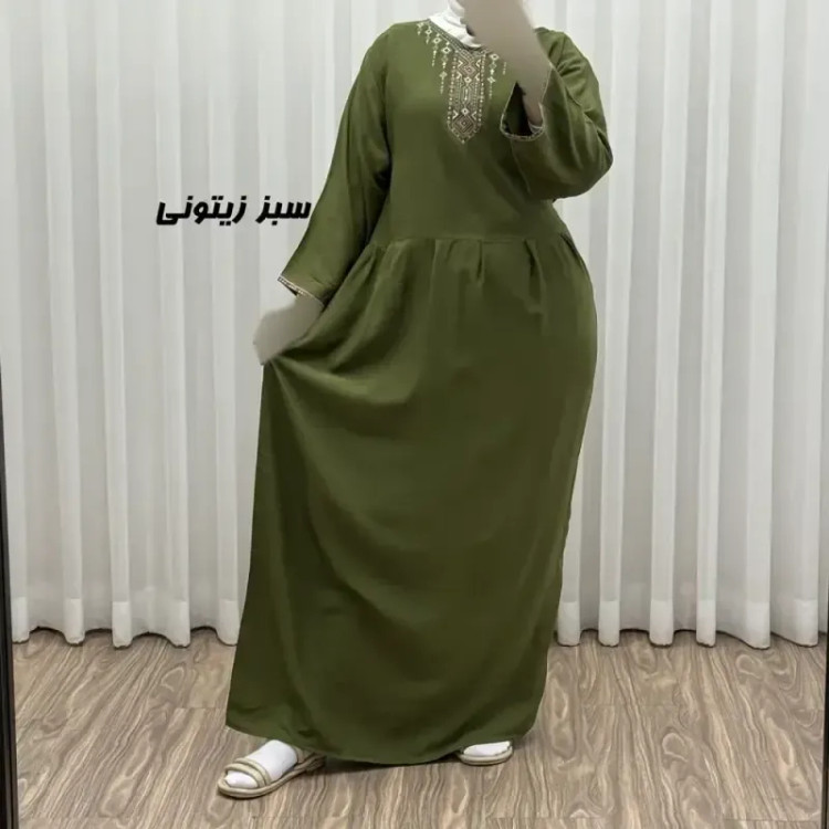 پیراهن ساحلی نخی زنانه مدل آتریسا فری سایز مناسب تا سایز 48 بهمراه کمربند