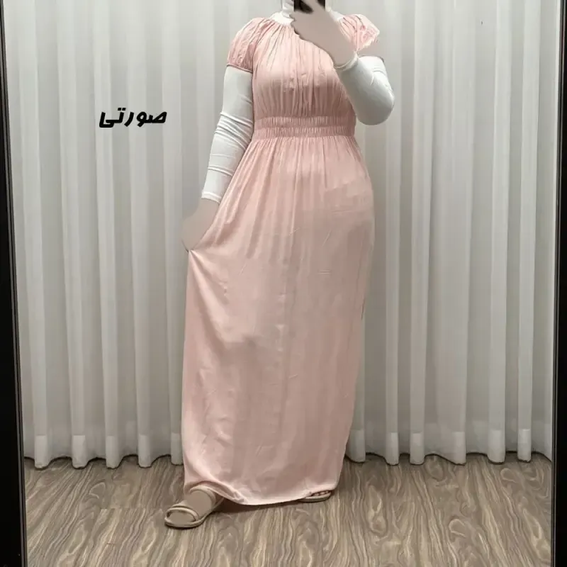 پیراهن ساحلی نخی زنانه و دخترانه آستین کوتاه فری سایز مدل باربی