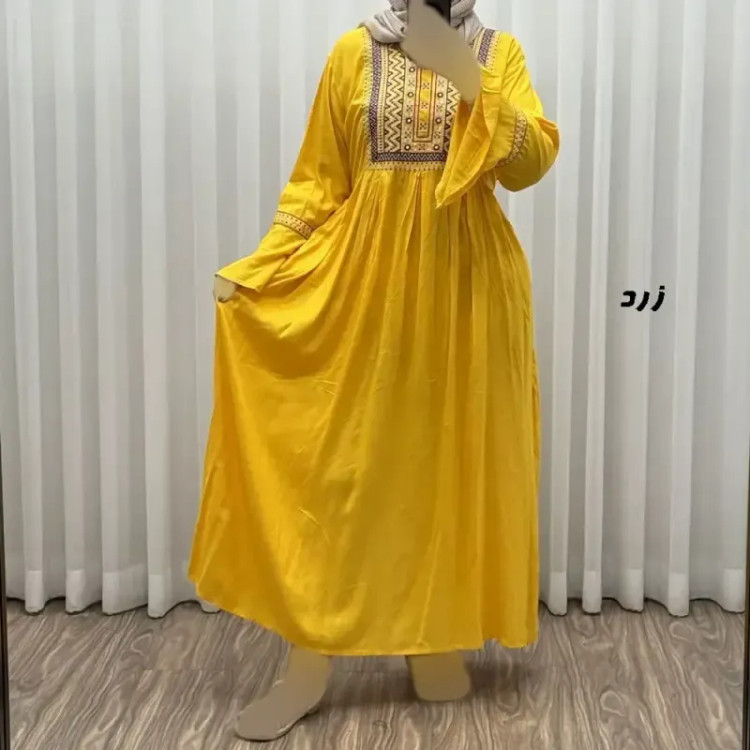 پیراهن نخی گلدوزی شده زنانه مدل مانیا فری سایز مناسب تا سایز 48