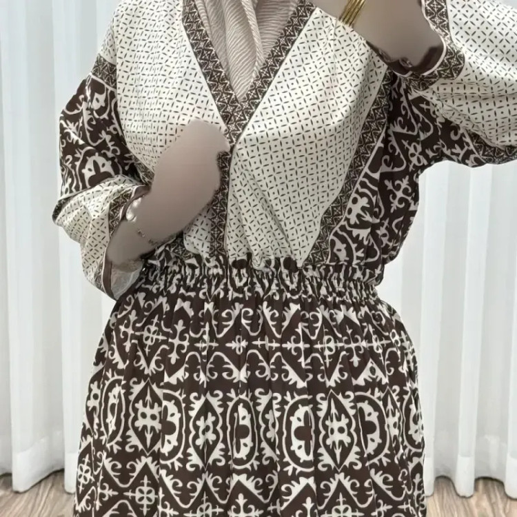 پیراهن زنانه فلور بوگاتی مدل چپ و راستی طرح جاجیم فری سایز تا 48