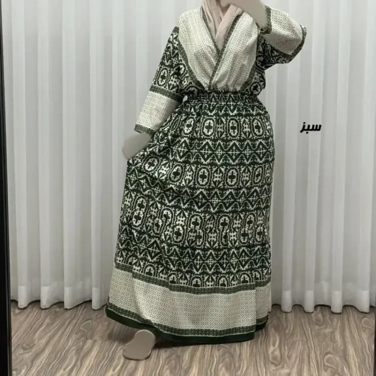 پیراهن زنانه فلور بوگاتی مدل چپ و راستی طرح جاجیم فری سایز تا 48