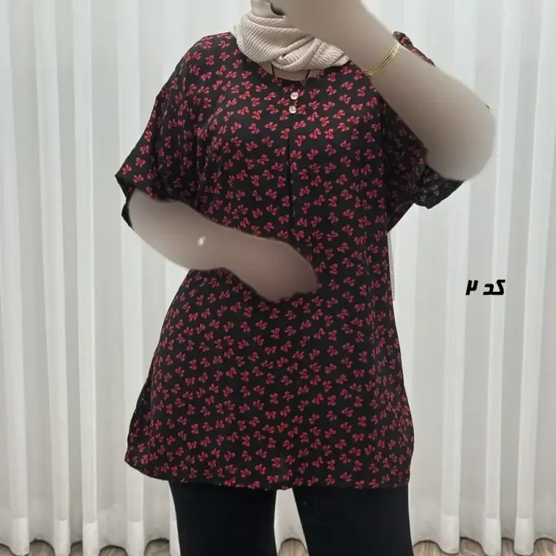تیشرت نخی زنانه دکمه دار فری سایز مناسب تا سایز 54