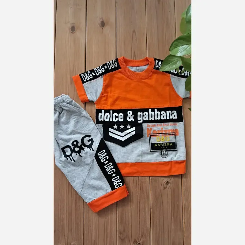 ست تیشرت و شلوارک پسرانه پنبه یک رو و ملانژ طرح D&G سایز 35 تا 45