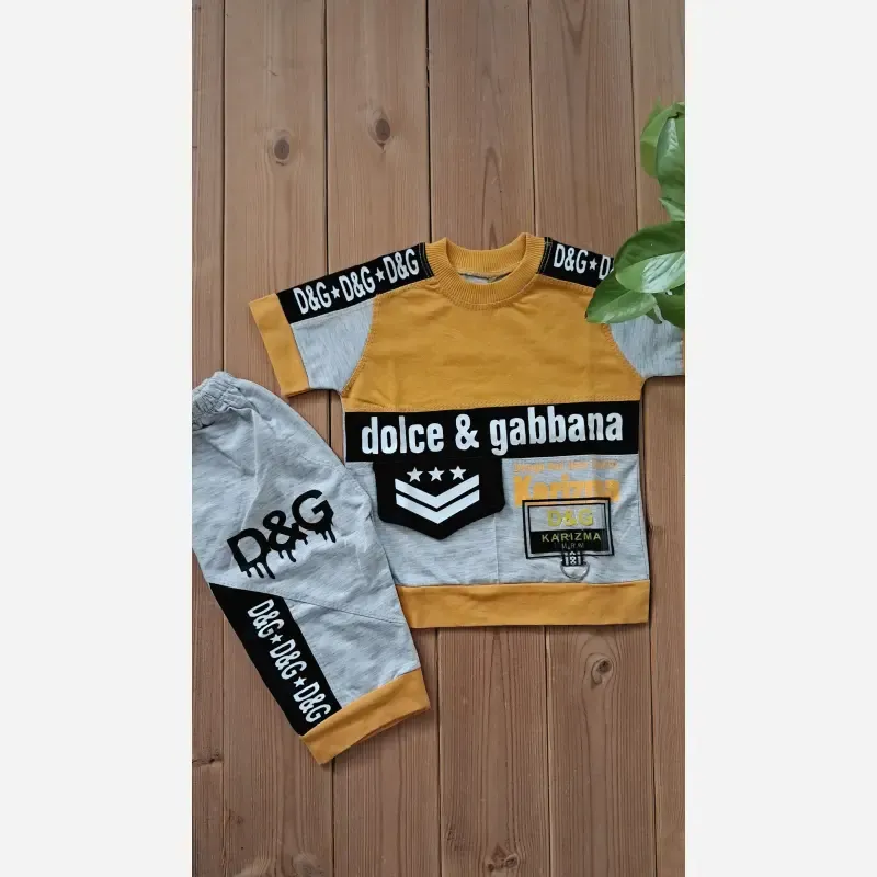 ست تیشرت و شلوارک پسرانه پنبه یک رو و ملانژ طرح D&G سایز 35 تا 45