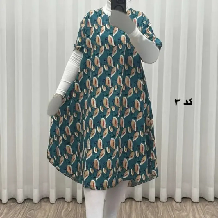 پیراهن ساحلی زنانه نخی آستین کوتاه فری سایز مناسب تا سایز 52