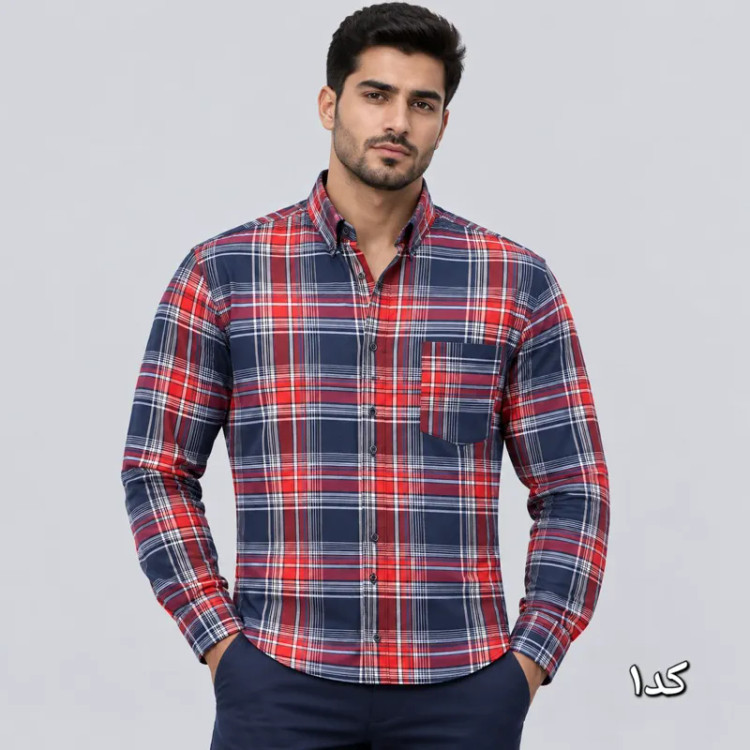 پیراهن چهارخانه مردانه آستین بلند قواره آزاد بنگال